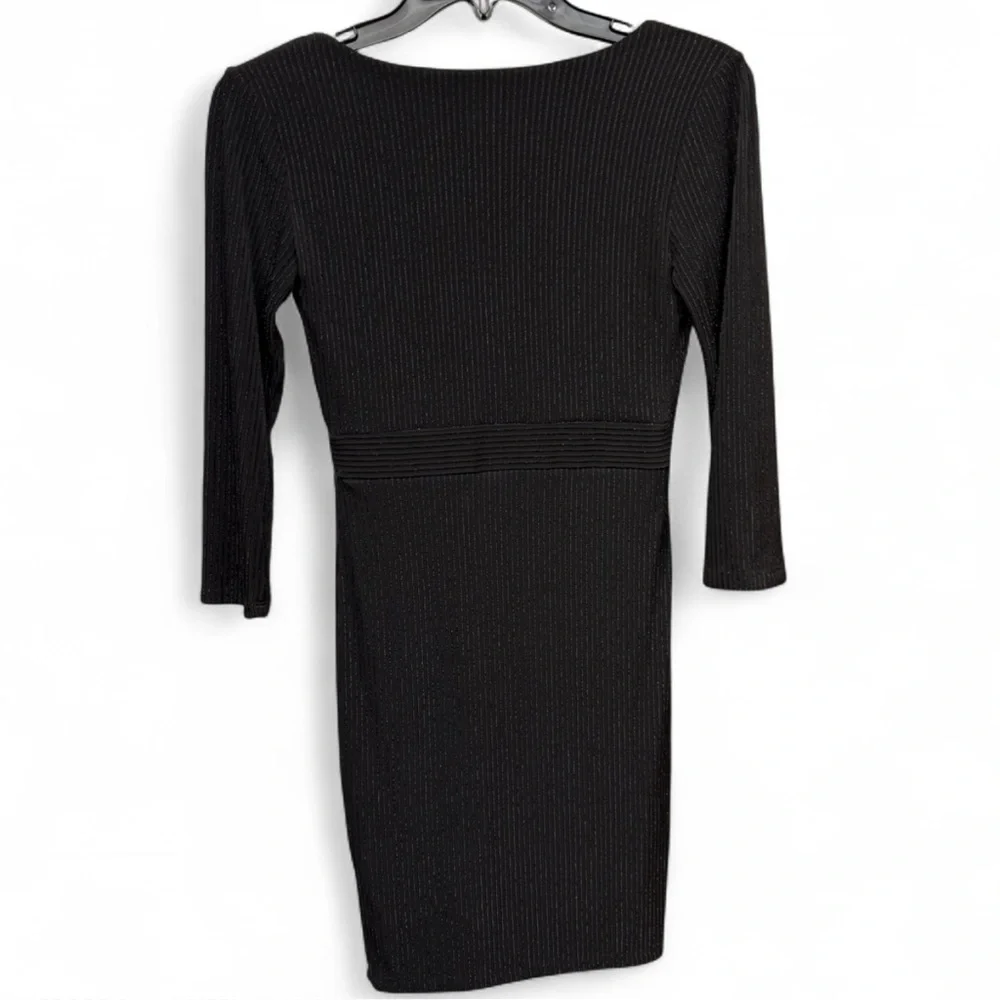 Forever 21 Black Metallic Ribbed V-Neck Mini Dress - Smalll - Picture 5 of 7